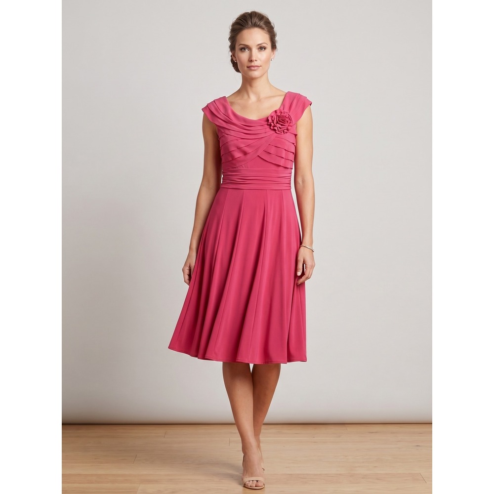 Dressbarn Dress Womens 12 NWT $60 Pink Ruffle Rosette Fit Flare Sleeveless New